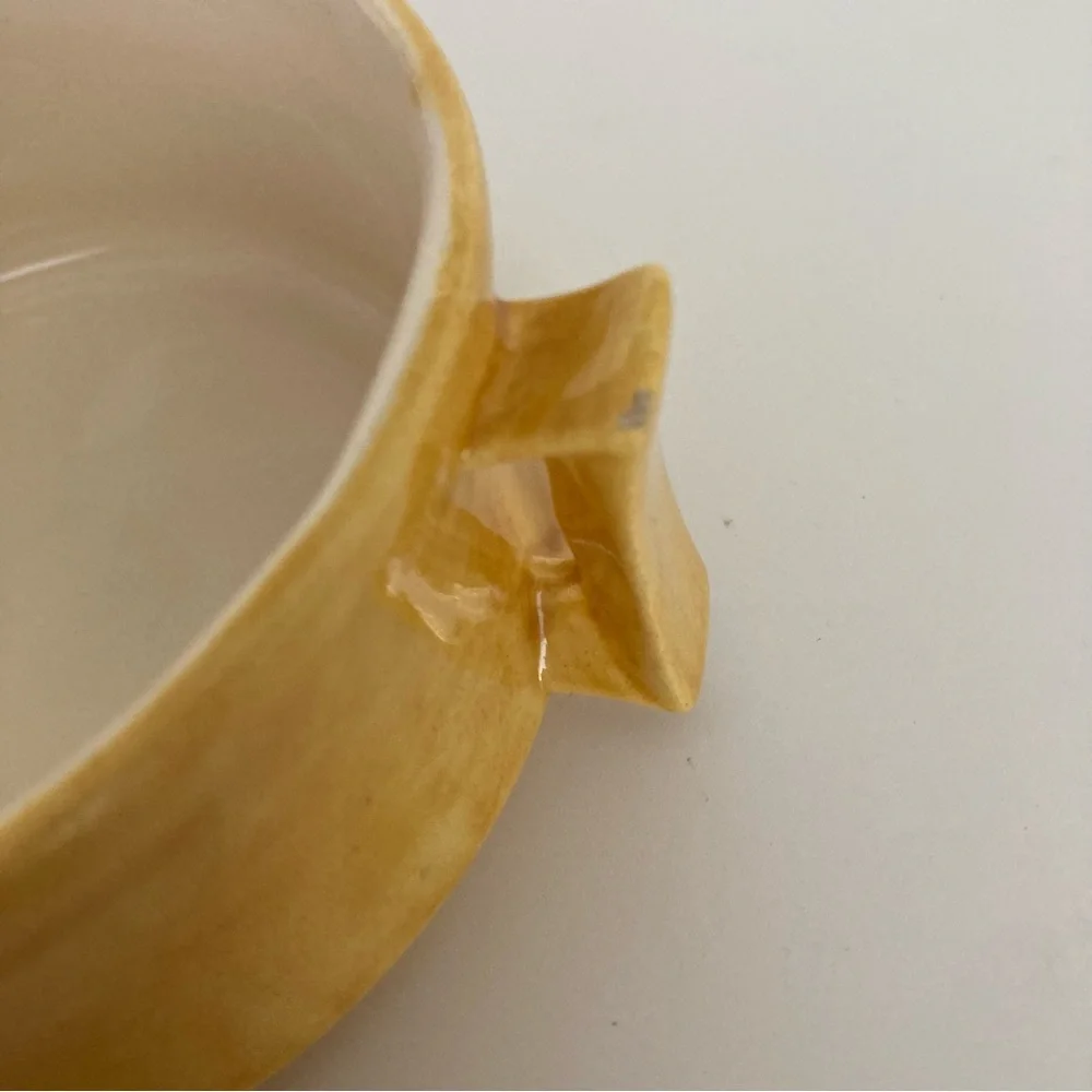 Small Vintage Yellow Ceramic Casserole Crock Trinket Dish